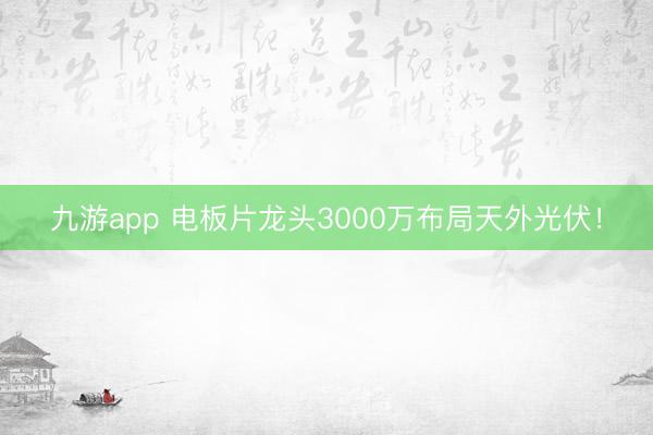 九游app 电板片龙头3000万布局天外光伏！