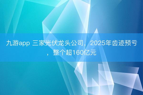 九游app 三家光伏龙头公司，2025年齿迹预亏，整个超160亿元