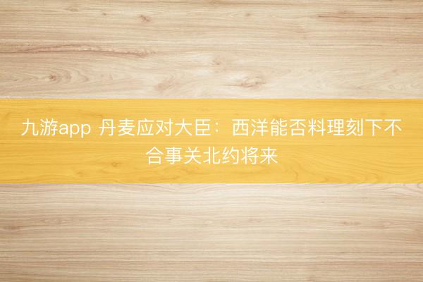 九游app 丹麦应对大臣:西洋能否料理刻下不合事关北约将来