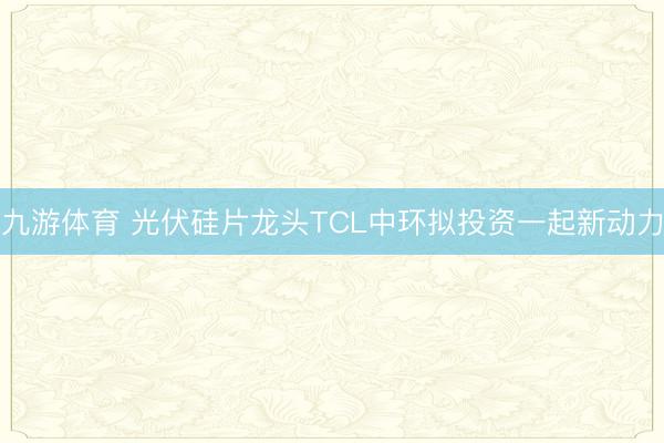 九游体育 光伏硅片龙头TCL中环拟投资一起新动力