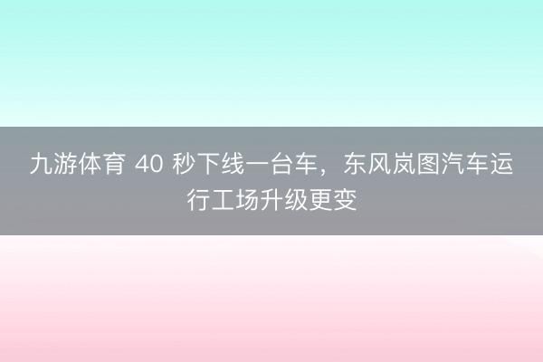 九游体育 40 秒下线一台车，东风岚图汽车运行工场升级更变