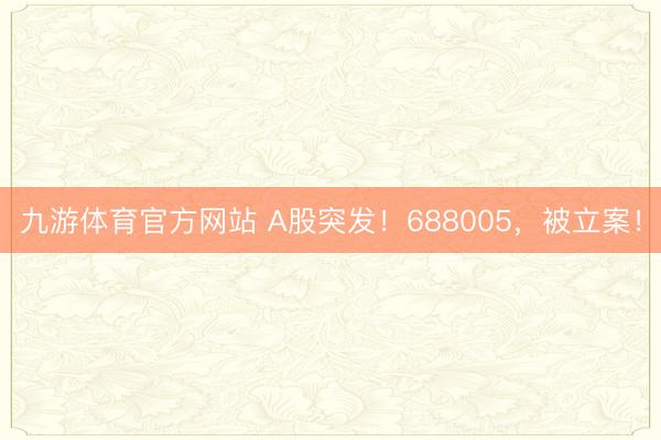 九游体育官方网站 A股突发!688005,被立案!
