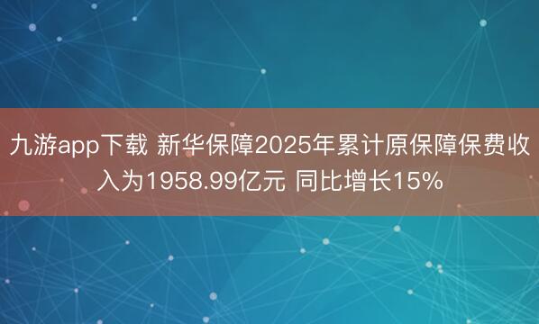 九游app下载 新华保障2025年累计原保障保费收入为1958.99亿元 同比增长15%