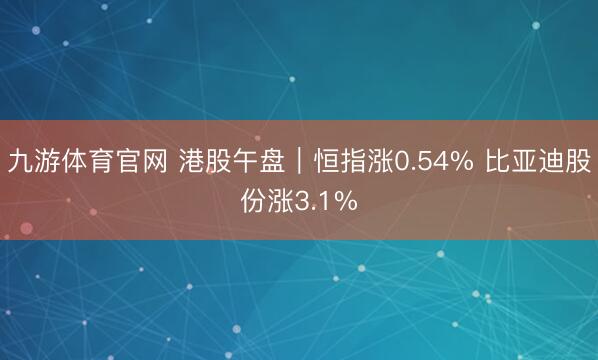 九游体育官网 港股午盘｜恒指涨0.54% 比亚迪股份涨3.1%
