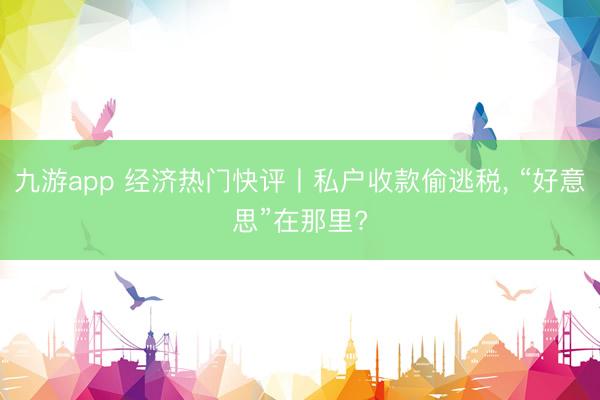 九游app 经济热门快评丨私户收款偷逃税， “好意思”在那里?