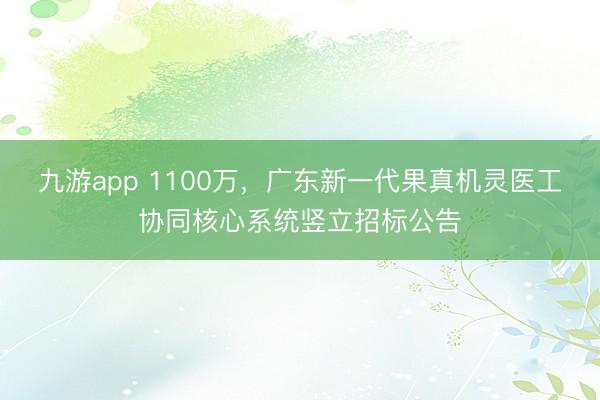 九游app 1100万，广东新一代果真机灵医工协同核心系统竖立招标公告