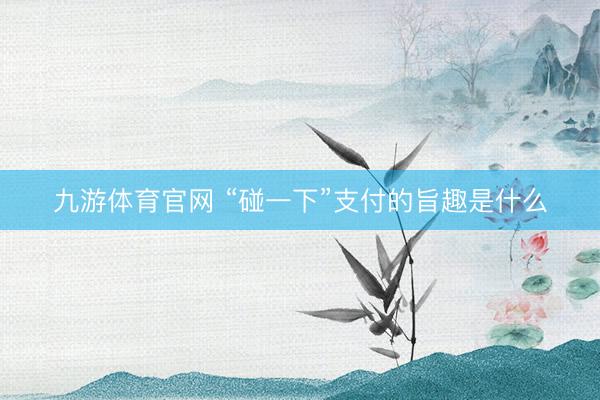 九游体育官网 “碰一下”支付的旨趣是什么