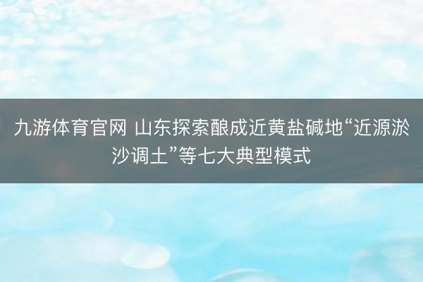 九游体育官网 山东探索酿成近黄盐碱地“近源淤沙调土”等七大典型模式