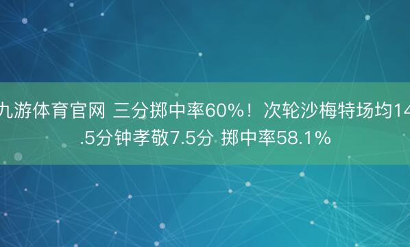 九游体育官网 三分掷中率60%！次轮沙梅特场均14.5分钟孝敬7.5分 掷中率58.1%