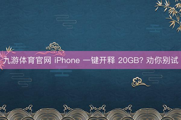 九游体育官网 iPhone 一键开释 20GB? 劝你别试